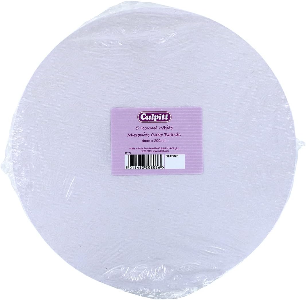 Culpitt 12" White Masonite Cake Board, Strong Round Cake Board, Cake Drum, 4mm Thick, 300mm, 12 Inch - Pack of 5