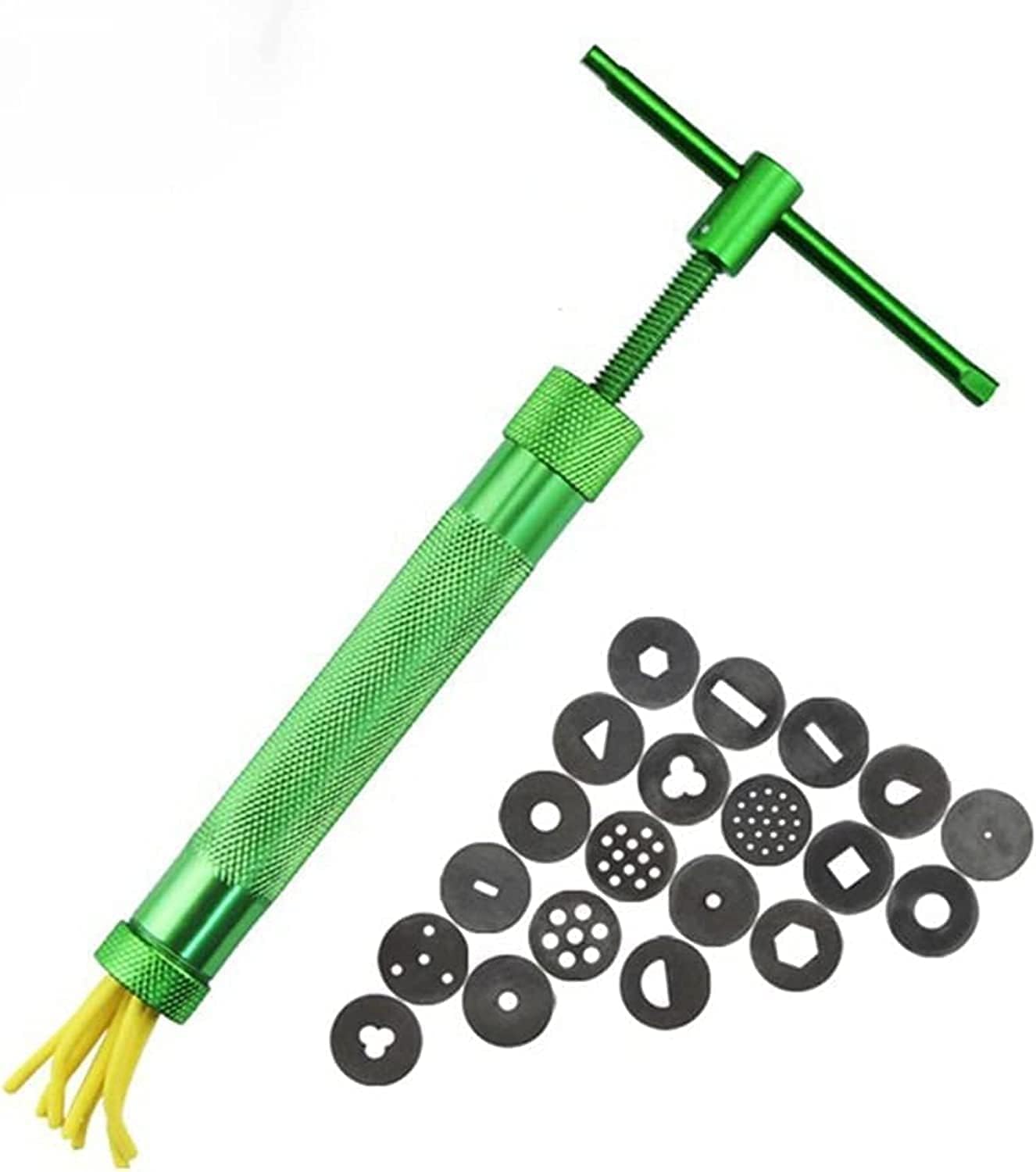 ELECDON Fondant Extruder, ELECDON Stainless Steel Sugar Paste Extruder With 20 Interchangeable Discs, Clay Extruder, For Sugar Craft Cake And Clay Decorating Tool (Green)