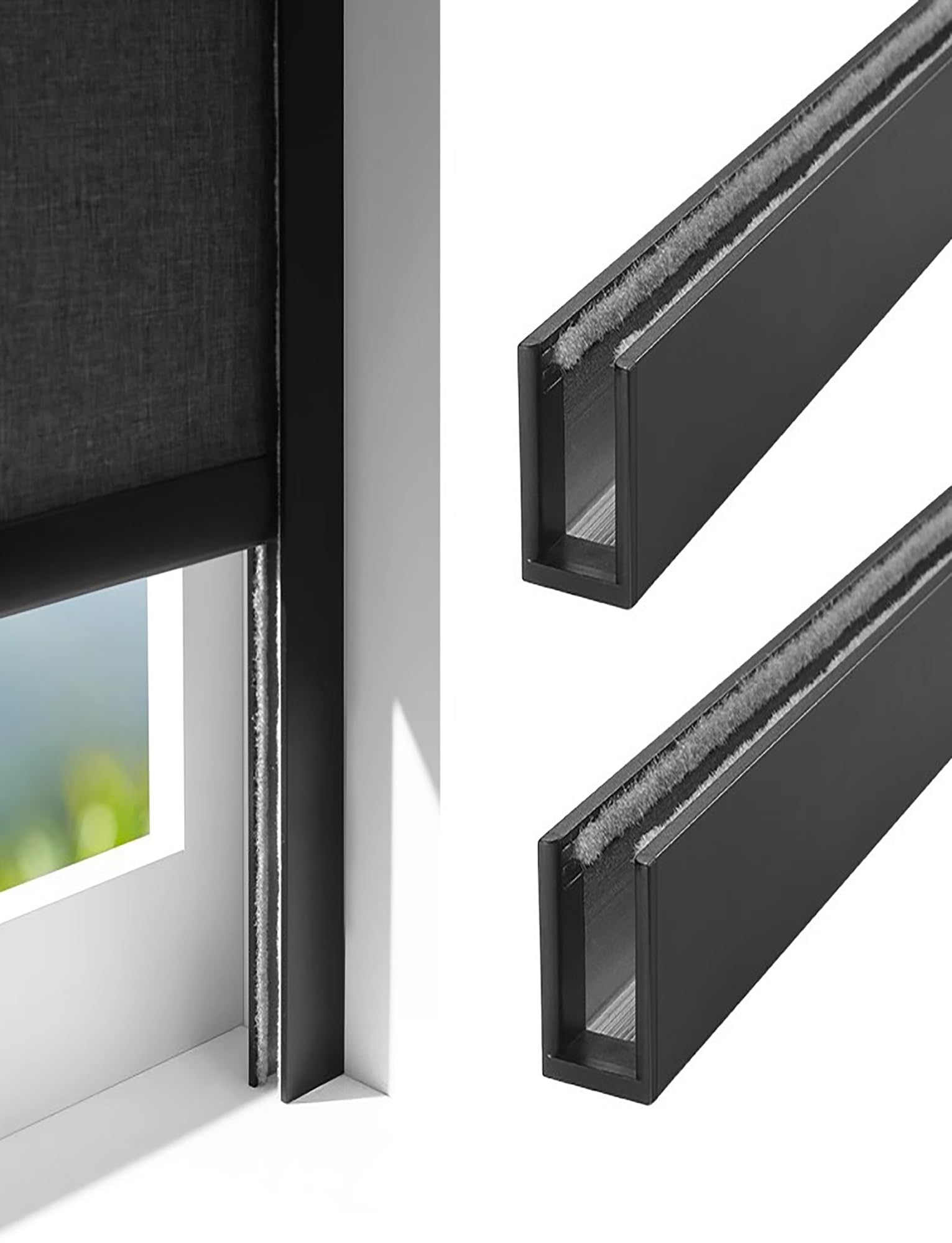 U Channel Aluminium Alloy Light Blocking Strips for Roller Blinds Light Gap Blockers Window Shades Side Rail Tracks Bedroom Sleep(Black,20cm/7.8in)