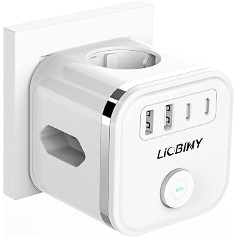 7-in-1 Socket Cube without Cable with 4 USB, 3-Way Power Strip, White | Multiple Socket Cube Socket Adapter, 3680W USB C Cube