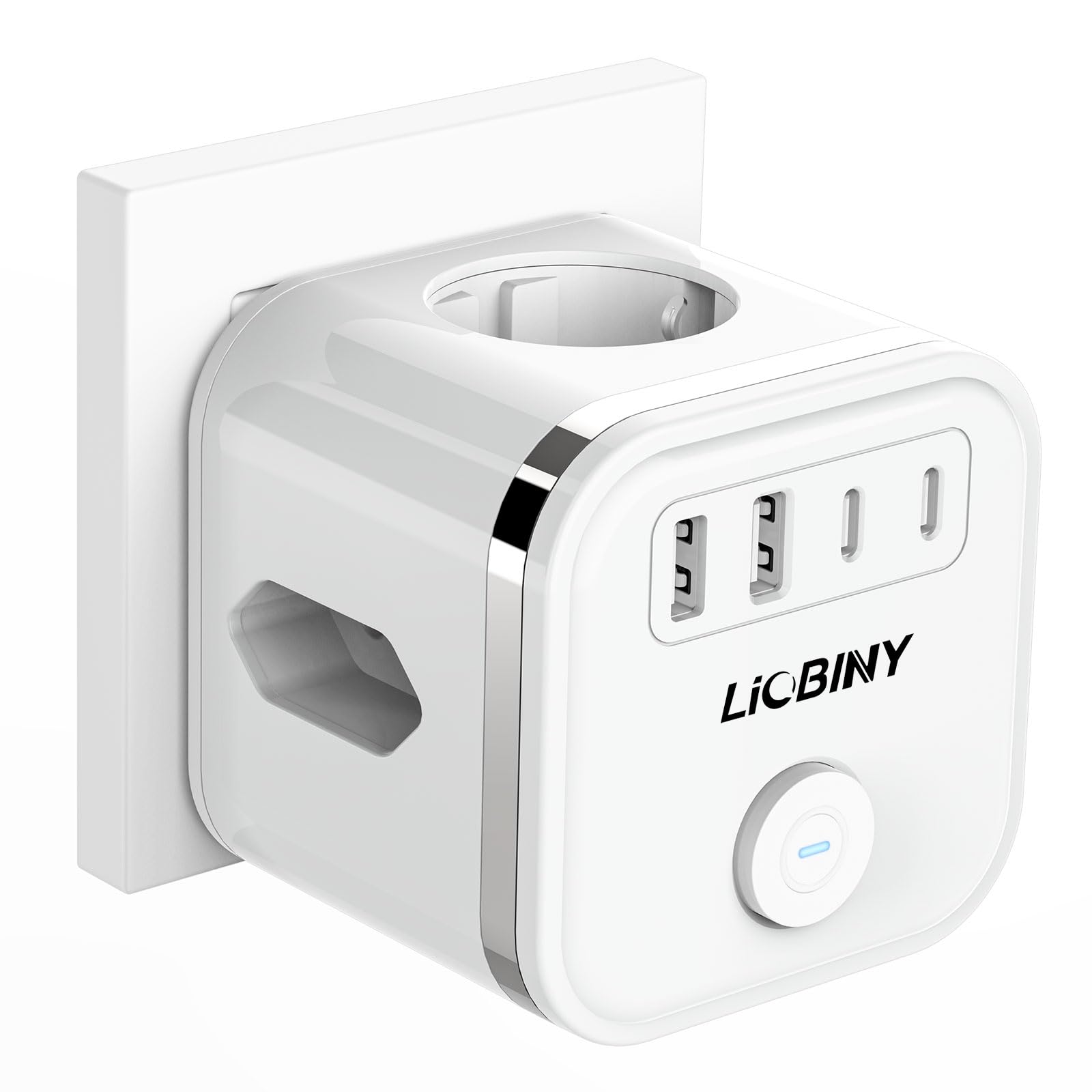Steckdosenwürfel ohne Kabel 3 Fach Steckdosenleiste mit 4 USB, 7 in 1 Mehrfachsteckdose Cube Steckdosenadapter, 3680W USB C Würfel Steckdosen Mehrfachstecker mit Schalter für Büro Hause, Weiß