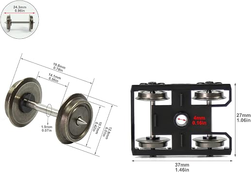 HP0687 2 pcs 1/87 Model Train HO Scale high Rim psyllium RCOO Bogie 36 Metal Wheels Model Building kit