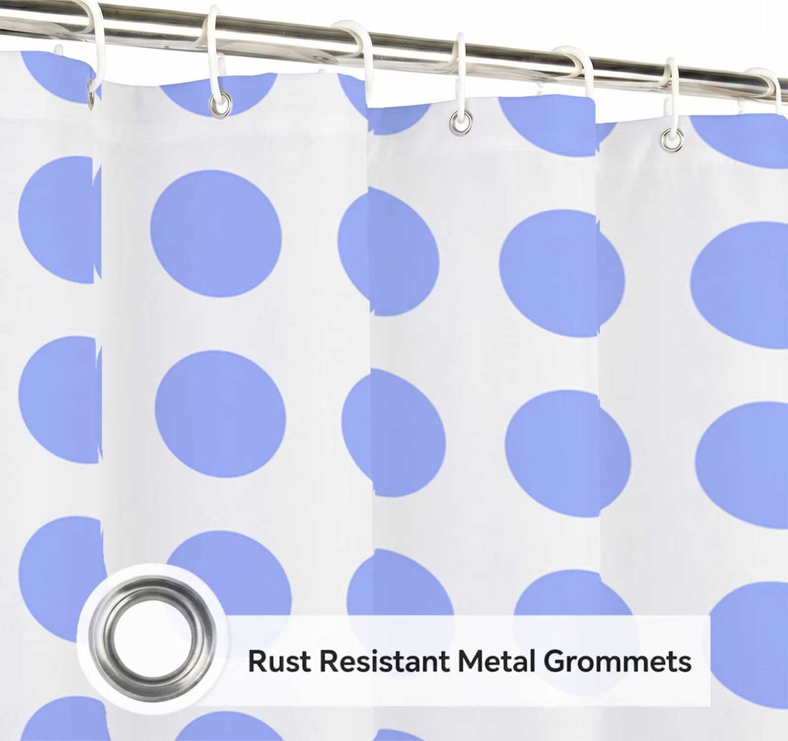 Rideau de Douche 180x240 cm - Tissu Polyester Imperméable Anti-Moisissure - 12 Anneaux Inclus - Ourlet Lesté pour Stabilité - Lavable en Machine - Idéal de Baignoire et Douche - Pois & Bleu Y1#519