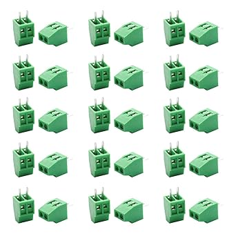 Augiimor 30PCS G/KF128 2 Pin 2.54mm Pitch PCB Screw Terminal Block Connector 150V 6A PCB Mount Screw Terminal Block Connector (Green)