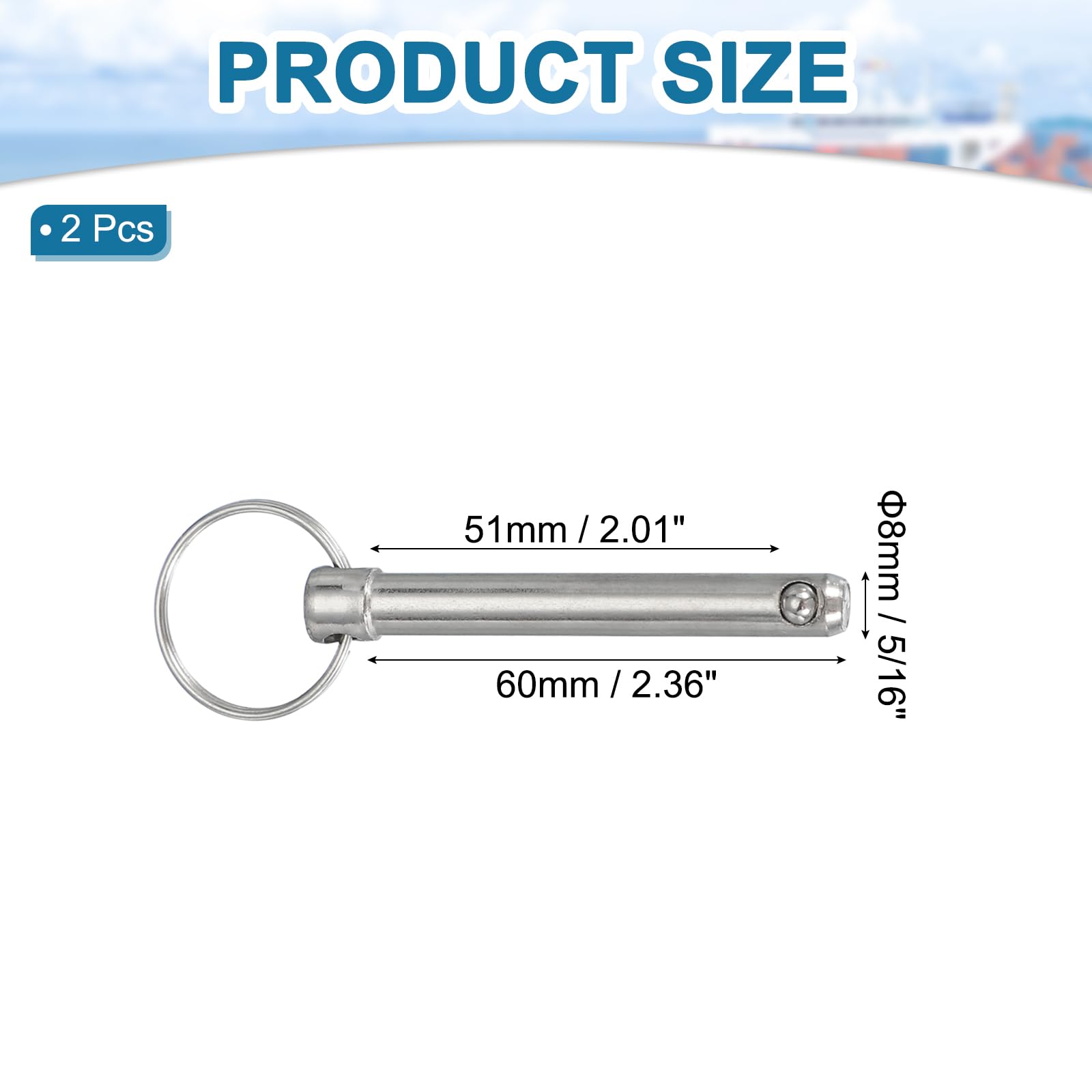 QUARKZMAN Spilla a Rilascio Rapido, Dia 5/16"(8mm) Lunghezza Utilizzabile 2.01"(51mm) Lunghezza Totale 3.62"(92mm) Spilla Bimini in Acciaio al Carbonio per Accessori Nautici, 2Pz