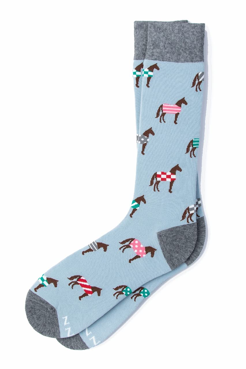 GenericMen's Alynn Light Blue Horse Blanket Derby Day Racing Novelty Crew Dress & Troser Socks, Blue