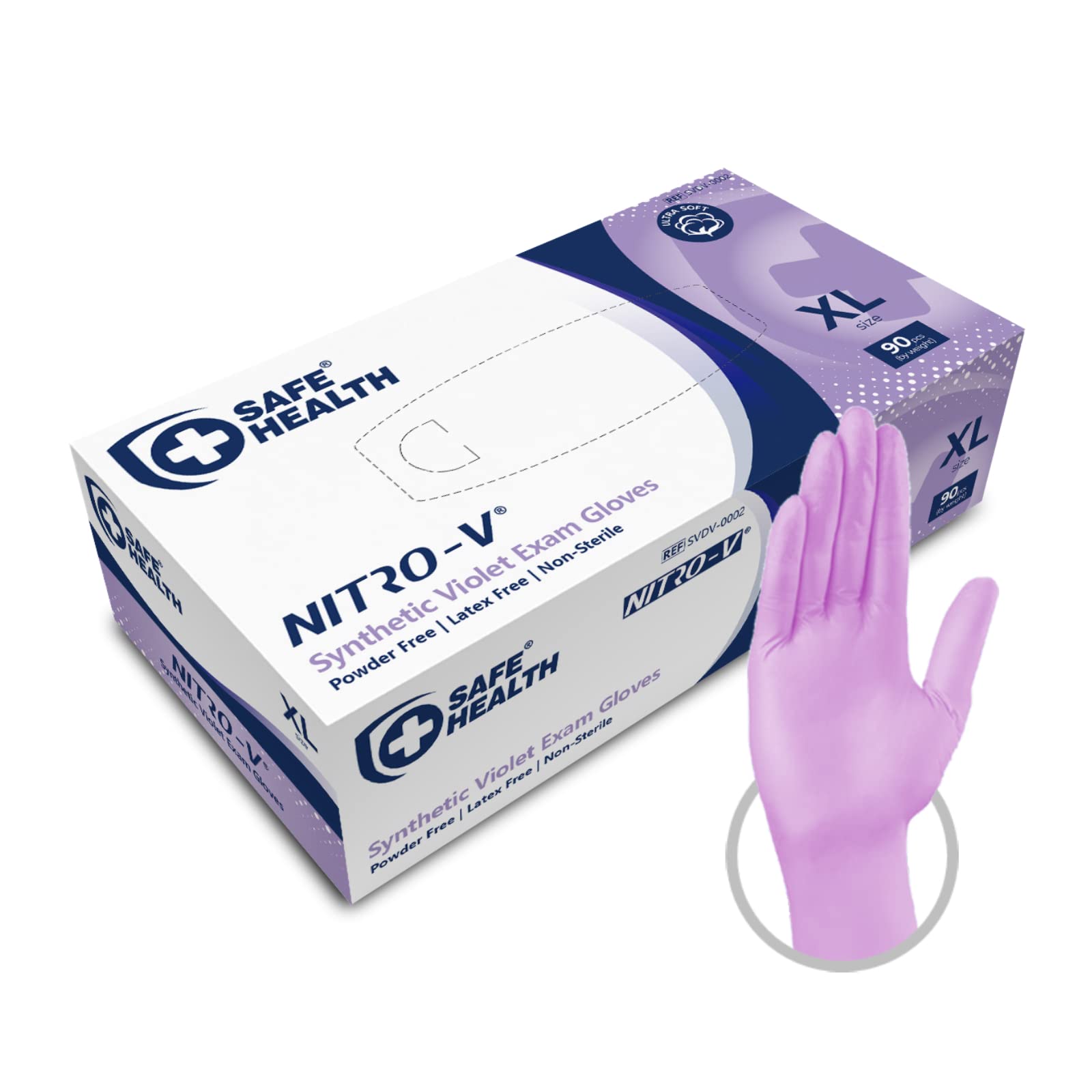 Safe Health Guanti monouso da esame Nitro XL 90 pezzi Senza polvere Senza lattice CE EN455 Ipoallergenici