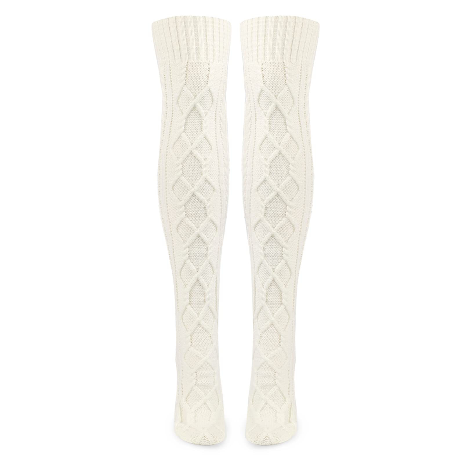 LittleForBig Calcetines Altos para Colegialas Medias Extra Largas de Punto por Cable por Encima de la Rodilla