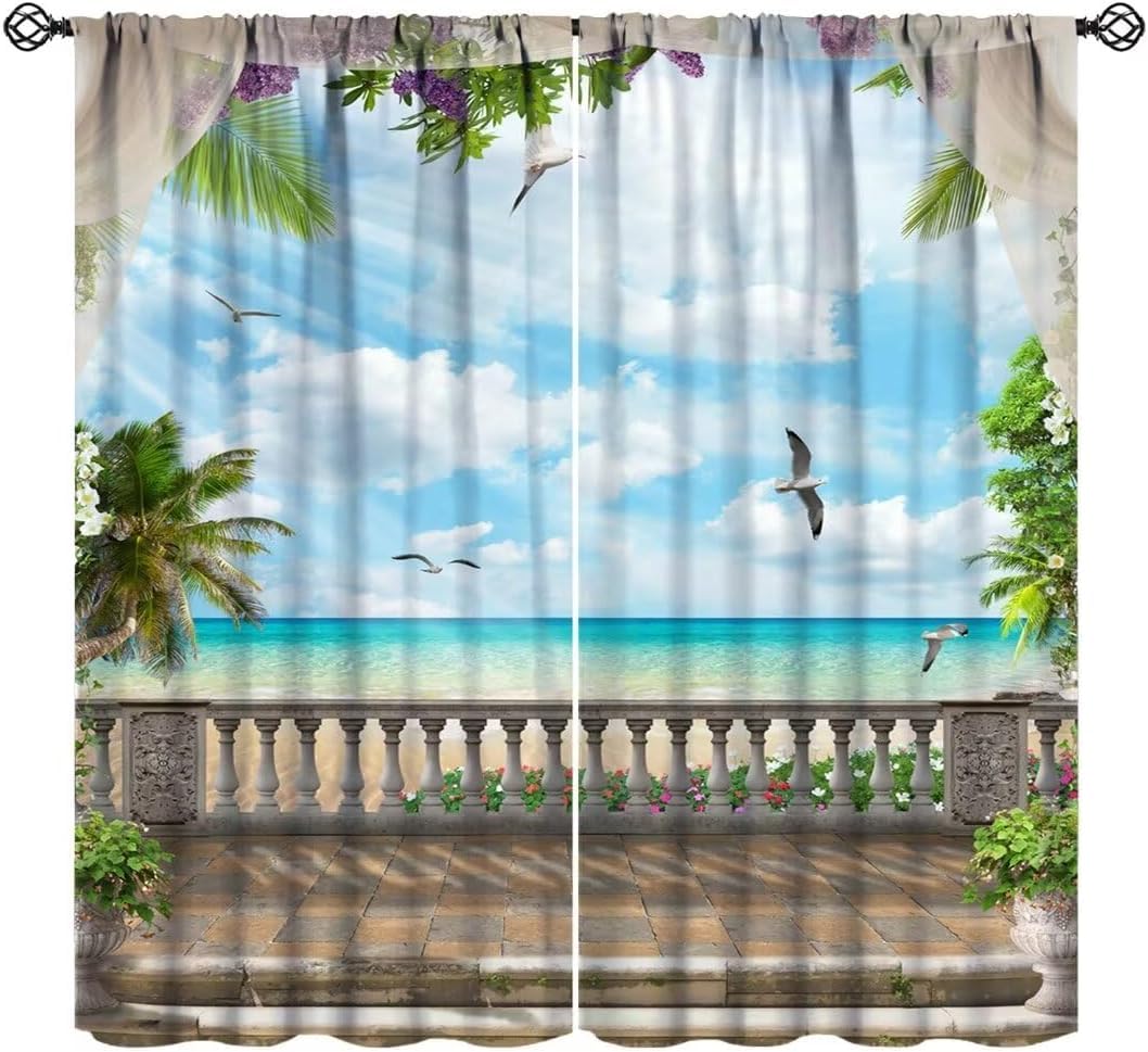 Rideau De Porte Paysage De Plage 170x200 Panneaux Opaque Chambre et Salon