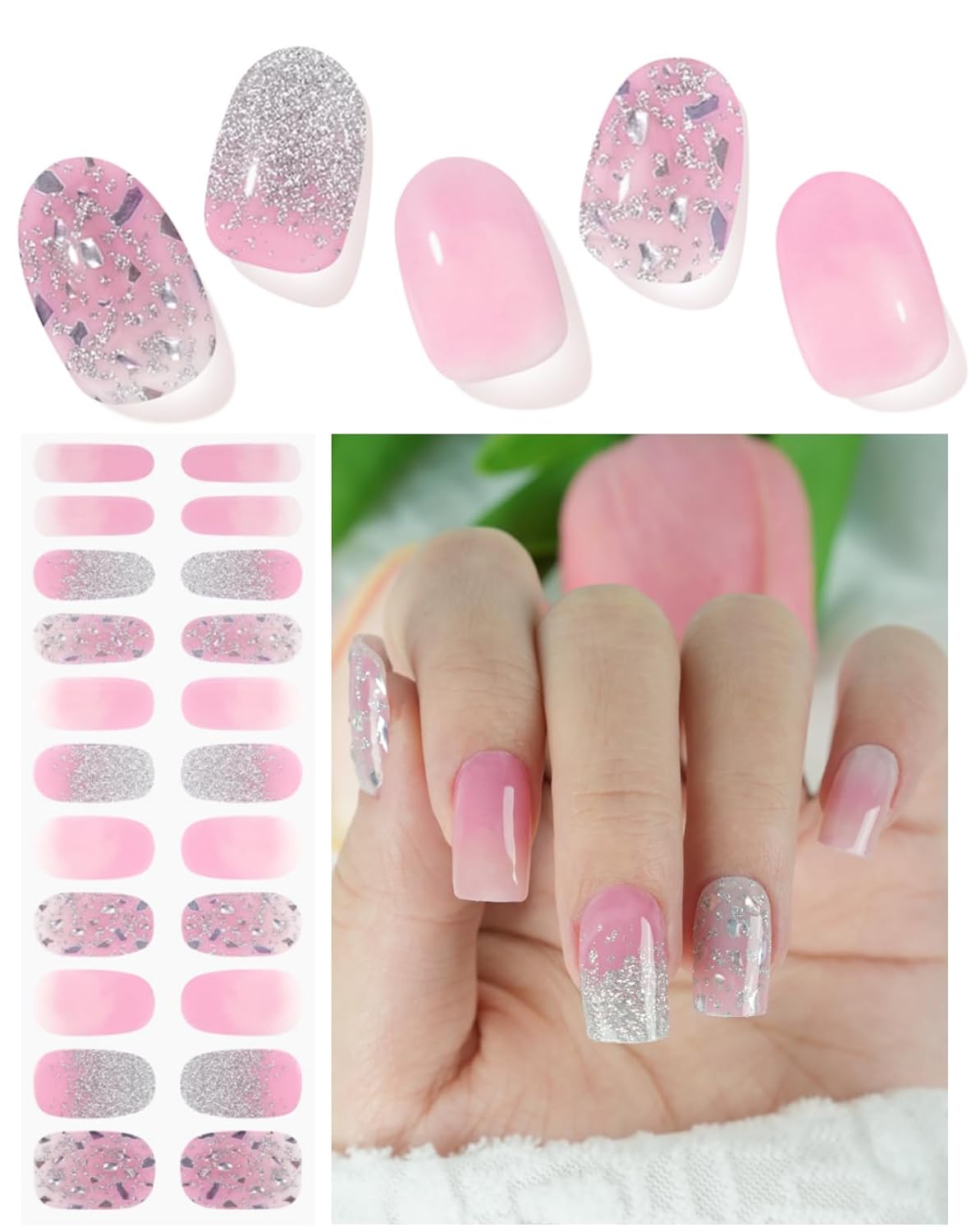 Gel Nail Strips (UV Not Required), 22pcs Gel Nails Stickers