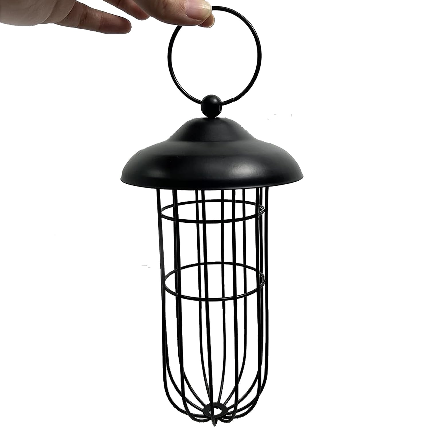 Bird Fat Ball Feeder Hanging Iron Cage Style Easy Fill Automatic Metal Hanging Fat Ball Containers Home & Garden Bird Food Holder Suet Ball Feeder Garden Wildlife Black