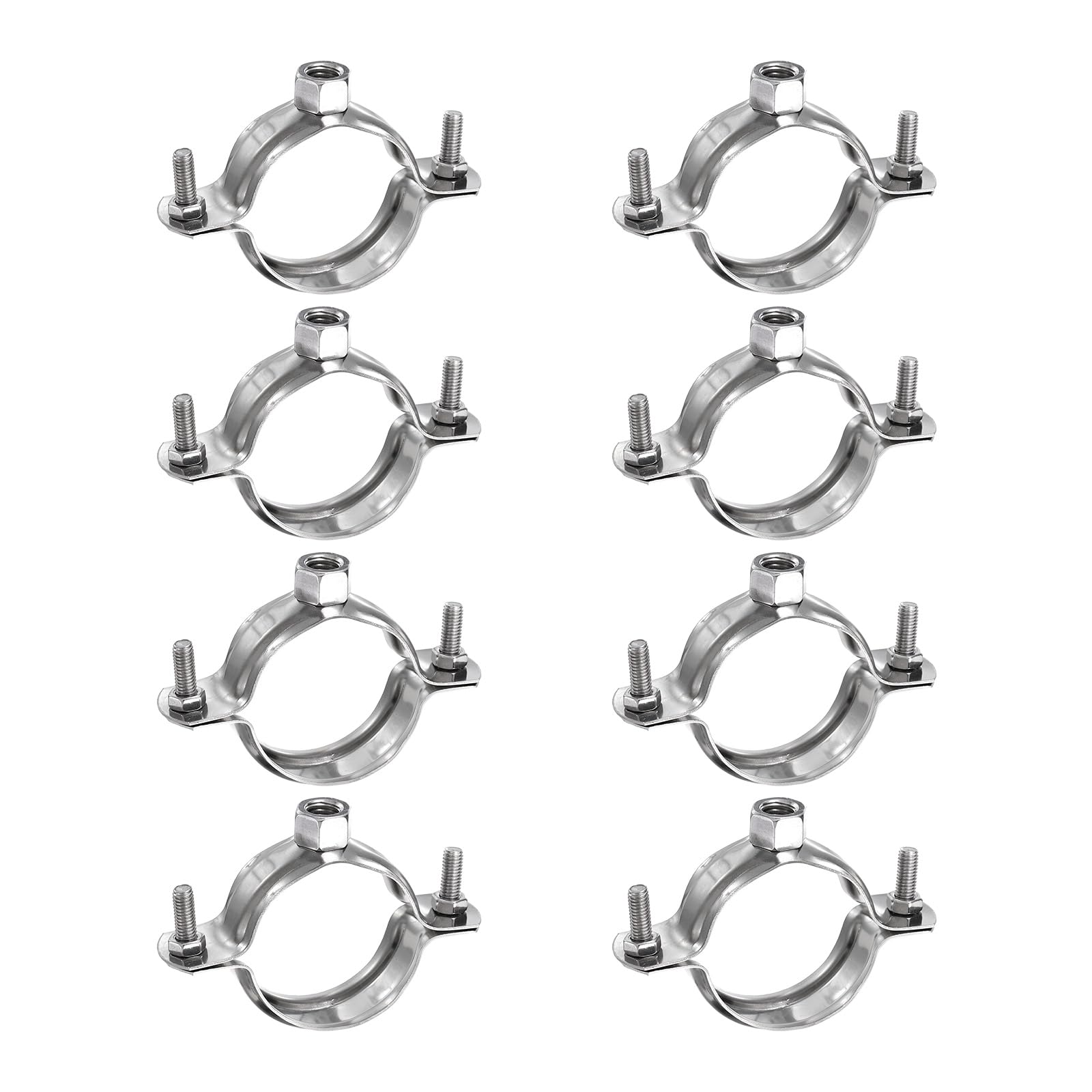 sourcing map 8 Pcs Adjustable Pipe Bracket Clamps 1-9/16" (40mm) Stainless Steel Wall Ceiling Mount Split Ring Pipe Hanger Metal Pipe Supports Clamp for Pipe Tube (M8)