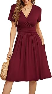 Women's Summer Short Sleeve Casual Dresses V-Neck Floral Party Dress with Pockets - Buy now