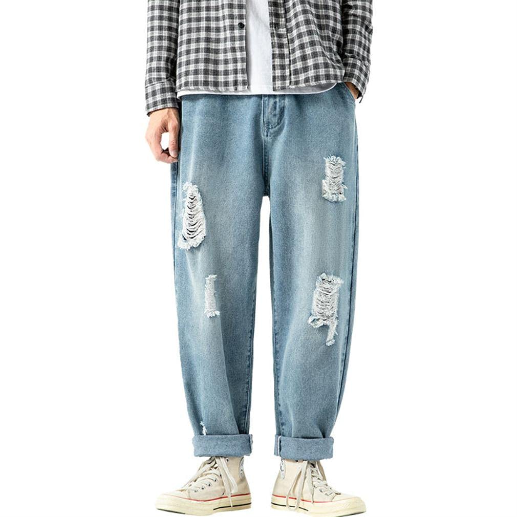 Jeans Uomo Vita Elastica IDEALSANXUN - Denim Comodo, Gamba Dritta, Colore Azzurro, Taglia 44W/30L - copertina