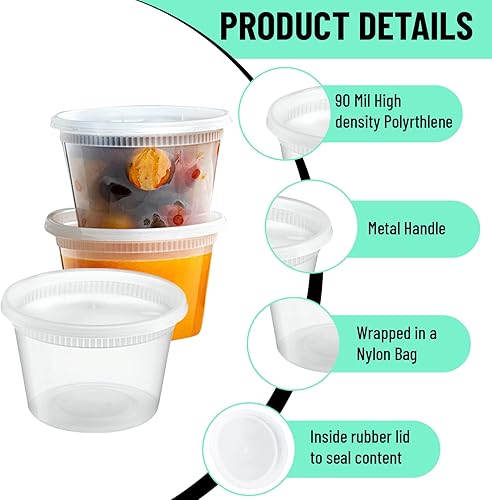 Miniatura 10 de 40 juegos Contenedores de plástico de 12 onzas con tapas herméticas, resistentes de Estados Unidos, para slime, sopa, preparación de comidas, sin