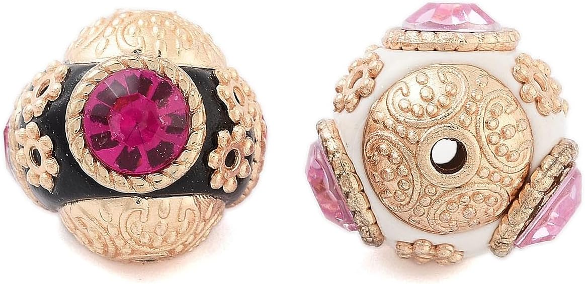 Ipotkitt 20 pcs Mixed Colors Alloy and Glass Handmade Round Indonesia Beads Chunky Tibetan Antique Vintage Spacer Beads for DIY Jewelry Bracelet Necklace Earrings Keychains Crafts - Image 2