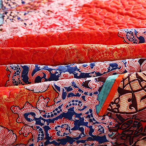 Exclusivo Mezcla Luxury Reversible Cotton Paisley Boho Striped Quilted Twin Size (60X80 Inch) Bed Blanket, Machine Washable And Dryable #TOP4