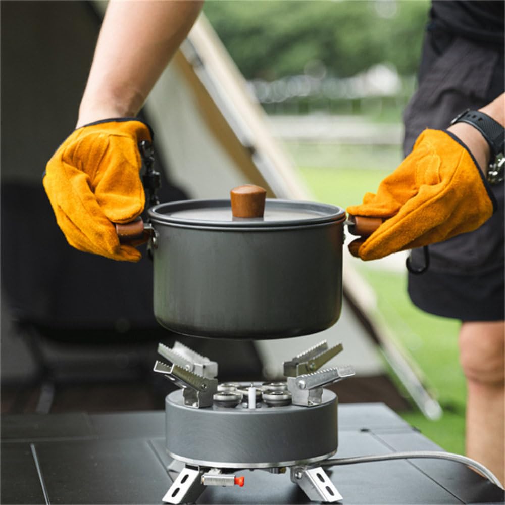Rękawice skórzane, ognioodporne, odporne na oparzenia, trudnopalne, termoizolacyjne, magnetyczne, szybkozamykane, na piknik, ognisko, grill, pomarańczowe, 23,5 cm