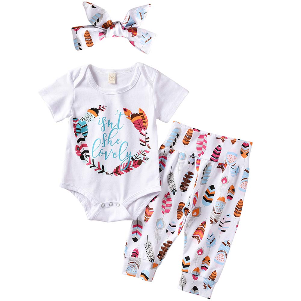 Newborn Baby Girl Coming Home Outfit Isn't She Lovely Bodysuits+Pants+Headband