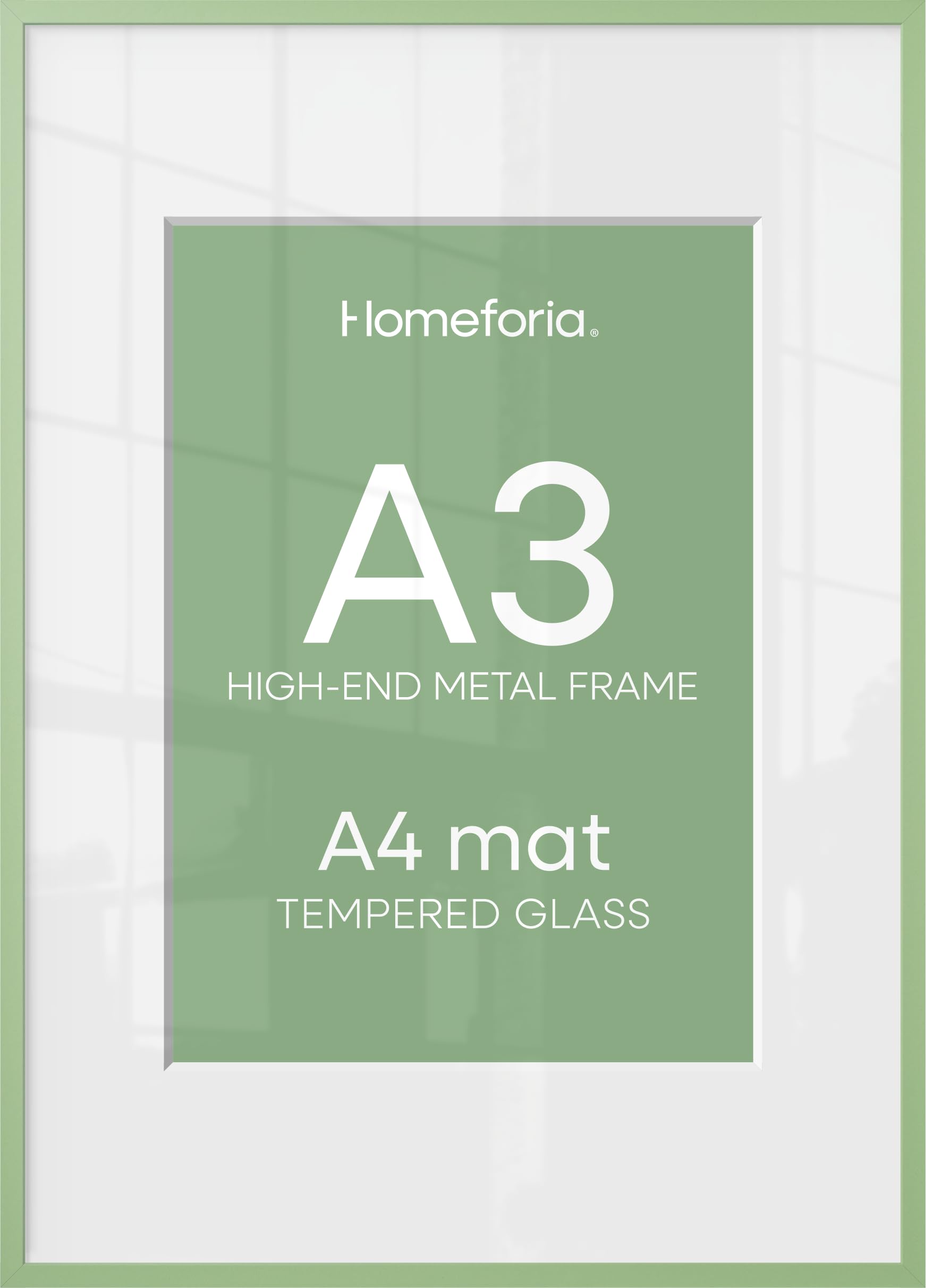 Homeforia A3 Green Picture Frame, High-End Metal, A4 Mat, Glass | High End Aluminum, Tempered Glass, Acid-Free A4 Removable Mat, A3 Edge-to-Edge Display, Wall Kit, Set Of 2