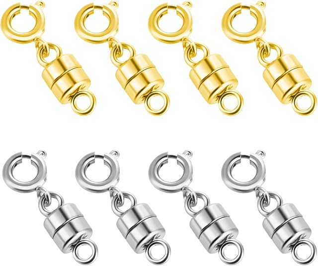8 Pack Magnetic Necklace Clasps Magnetic Necklaces Clasps Connector Locking Magnetic Bracelets Clasp Converters for Bracelet Necklace Anklets Making (2CM 4Gold&4Silver)