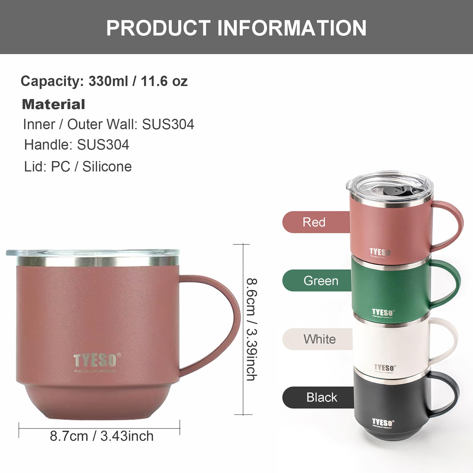 Klaraber Insulated Coffee Mug, Thermal Mug with Handle, Insulated Camping Mug with Lid - Image 2
