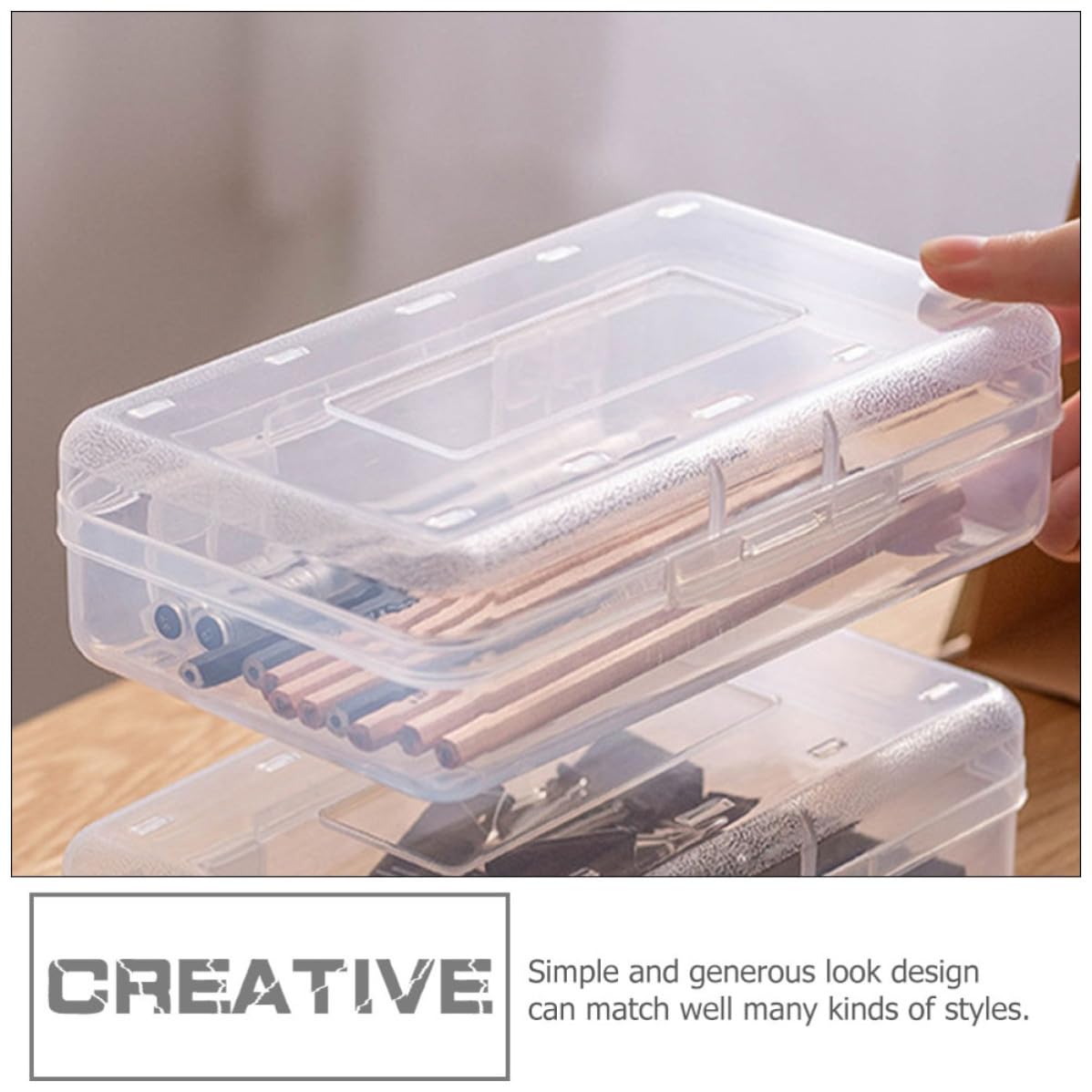 TIDTALEO Set 6 Pezzi Astuccio Trasparente in Plastica Pp Coperchio, Contenitore per Cancelleria Impilabile, Organizer Penne Semplice e Capiente per Studenti