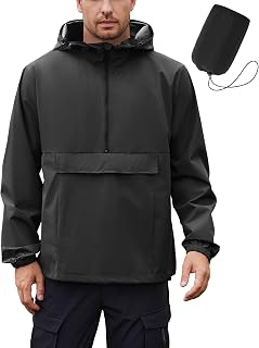 Men's Rain Jacket Waterproof Lightweight Packable Raincoat Pullover Windbreaker With Hood For Hiking Running