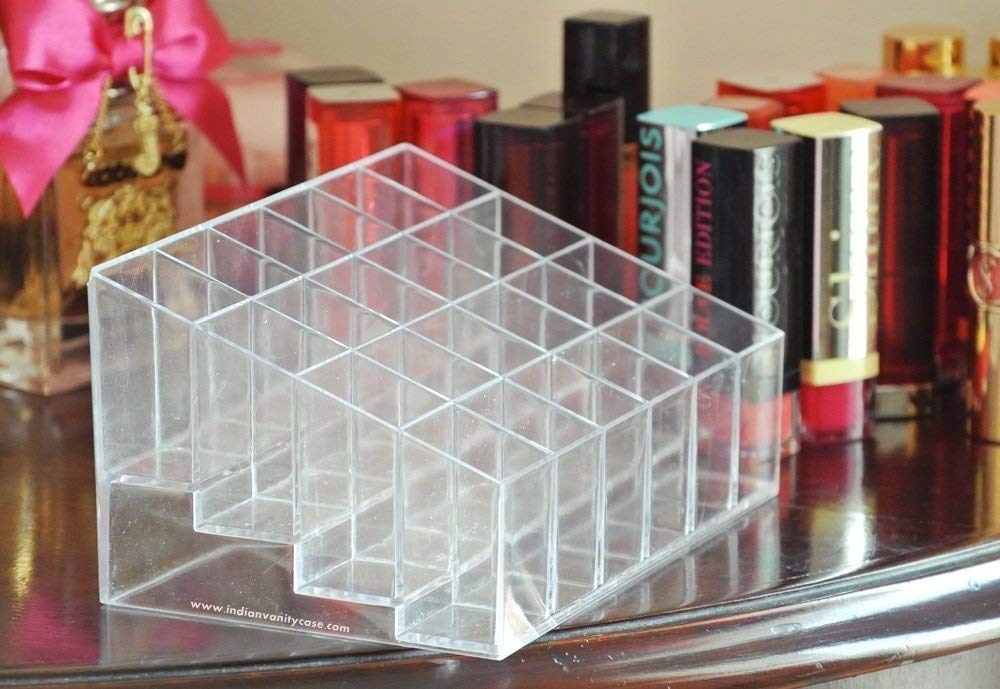 RutviRoshan Transparent Acrylic 24 Lipstick Display Stand Case Casket Makeup Holder Cosmetic Storage Box 1