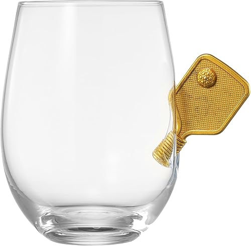 Copas de vino sin tallo de pickleball Individuales Paletas de pepinillo pegadas en el vidrio, cristalería de cóctel, regalo de bolas de pepinillo,