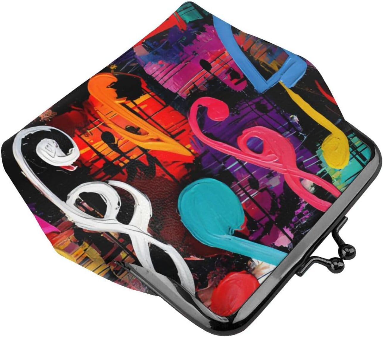 Colorful Music Notes Coin Purse Kiss Lock Small Wallet Mini Pouch PU Leather Cute Compact Clutch for Women image 3