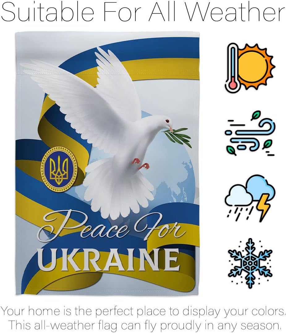 Peace for Ukraine House Flag - Support Cause Stand with Ukrainian - Decoration Banner Small Garden Yard Gift Double-Sided Made in USA 28 X 40