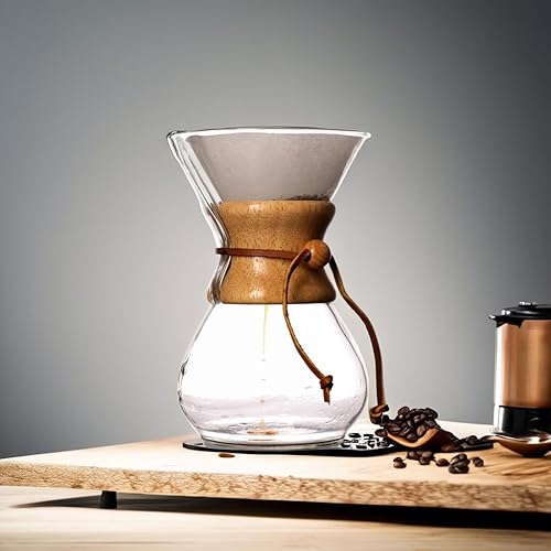 Miniatura 4 de New York's Favorite Coffee - Cafetera para verter 6 tazas, jarra de vidrio de borosilicato con cuello de madera, cafetera de goteo para el hogar y