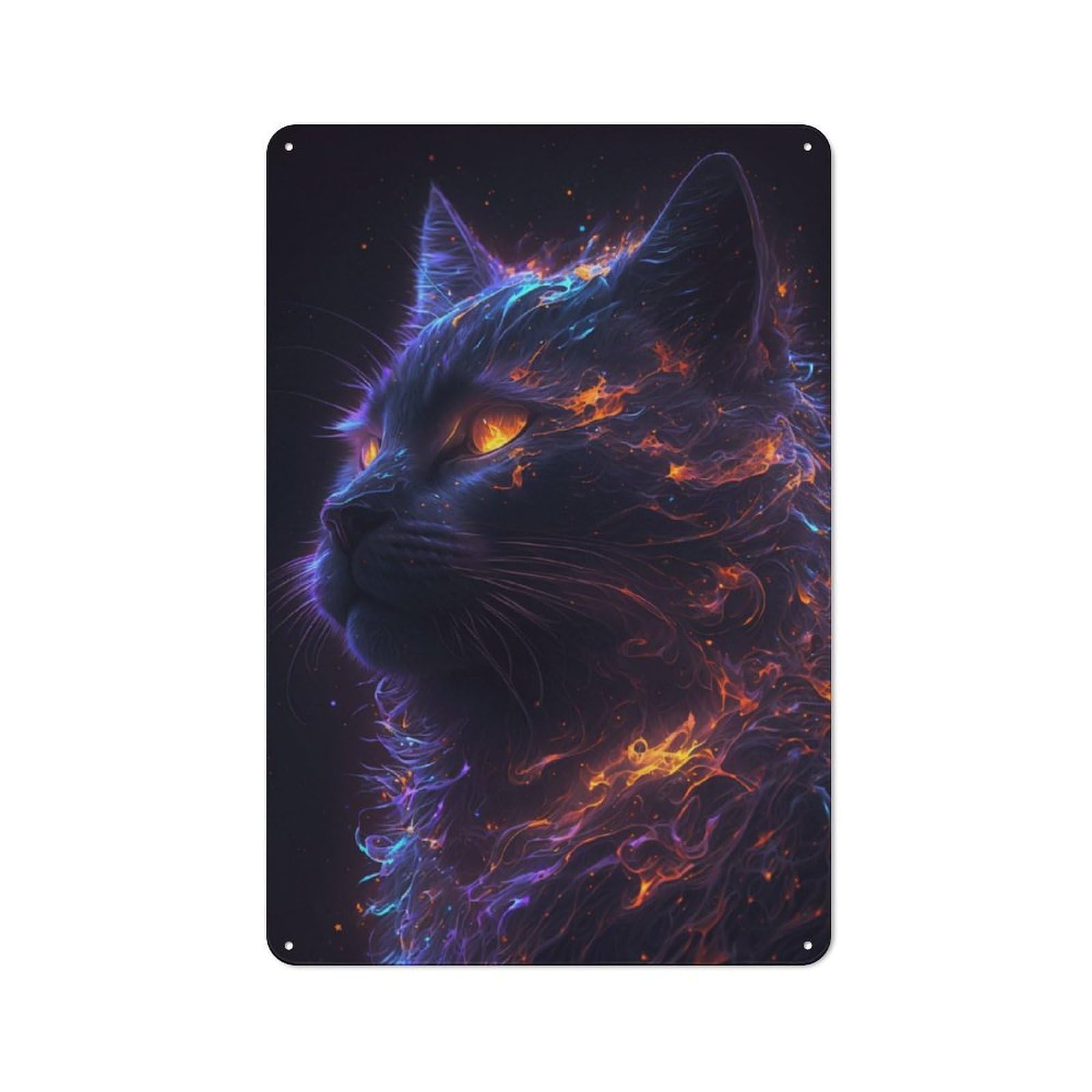 Junmoney Galaxy Cat On Fire Rustic Metal Sign 30X20cm For Guest Room Or Hallway, Suited To Hallway Wall Decor Fans