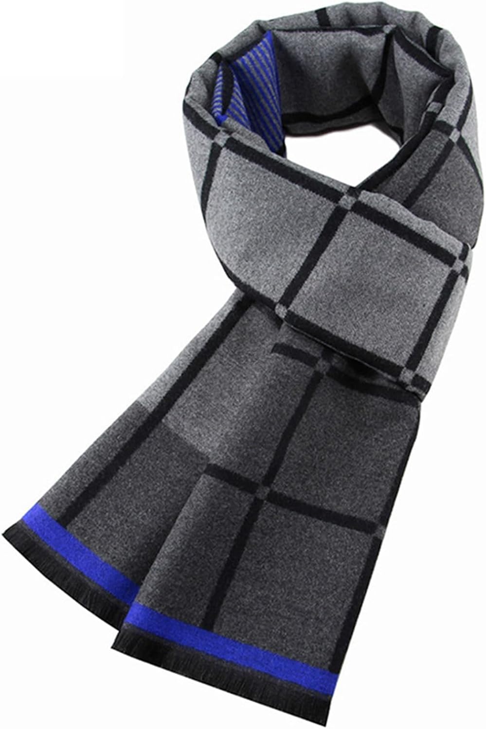 Mens Winter Warm Long Soft Scarf Plaid Tassel Scarf for Men Soft Classic Cotton Blend Scarve 70.8"x11.8"
