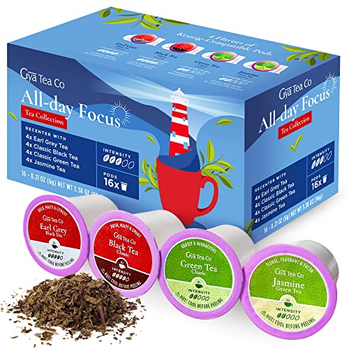 All Day Focus Tea K Cups Tea Pods Variety Pack - 4 Flavors Of Keurig Tea K-Cups To Energize - Earl Grey, Black, Green & Jasmine Keurig Tea Pods For K-Cup Brewing - K Cup Tea Pods For Keurig 2.0 & 1.0 #TOP24