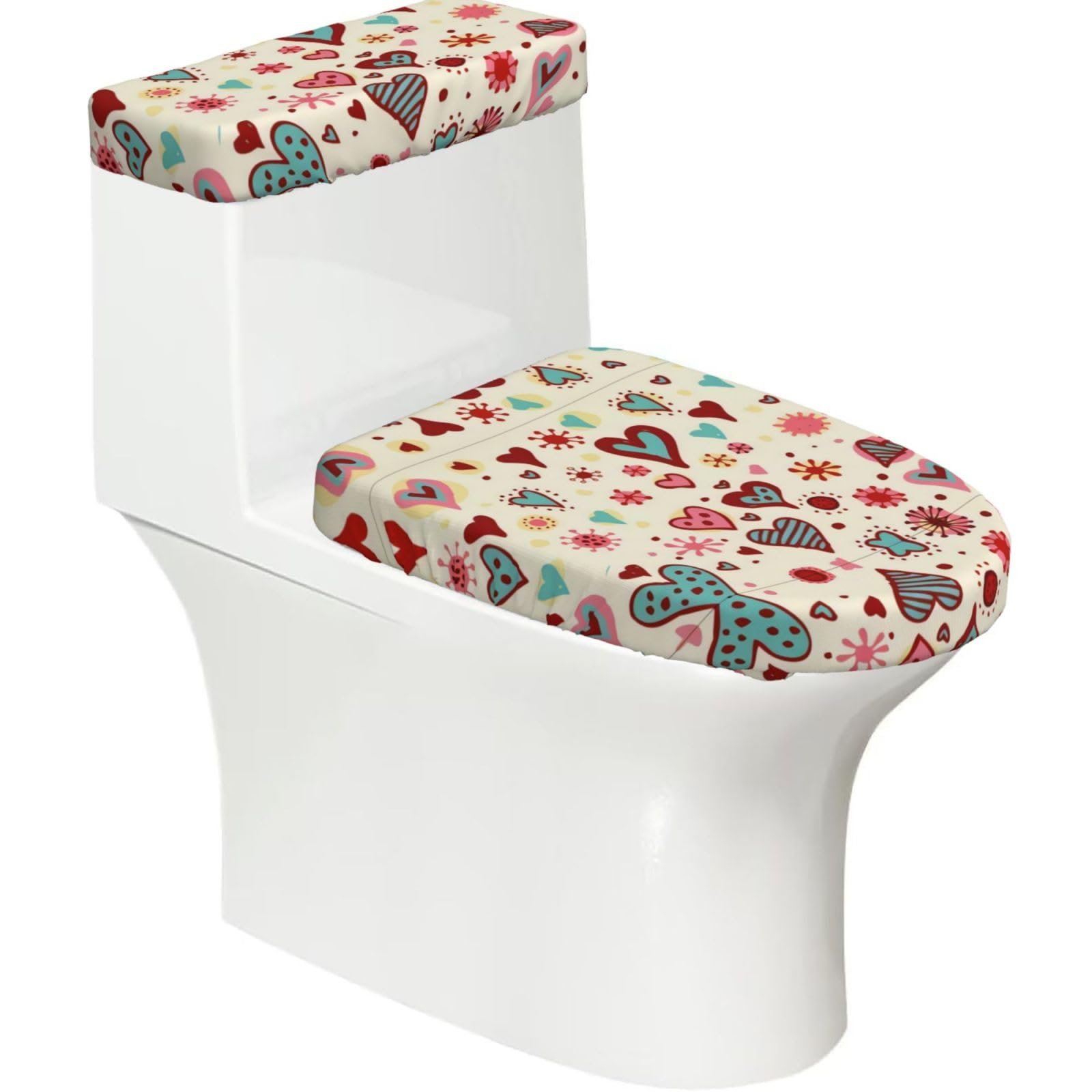 Mrowyc Black Colorful Heart Pattern Printed Toilet Seat Set - Set Of 2 - Universal Toilet Seat Cover - Housewarming Birthday Christmas Gift