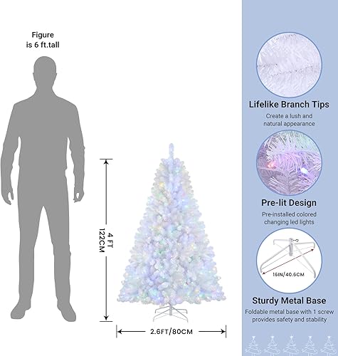 Miniatura 2 de SHareconn Árbol de Navidad artificial preiluminado de alta calidad con bisagras de 4 pies con control remoto, temporizador y 170 luces LED de color