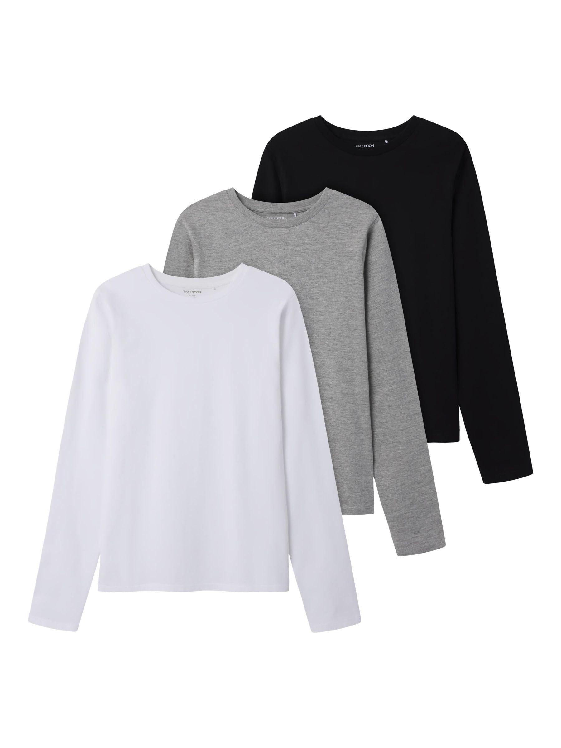 TWO SOON 3er-Pack Langarmshirt Jungen - Baumwolle Longsleeve T-Shirts für Kinder