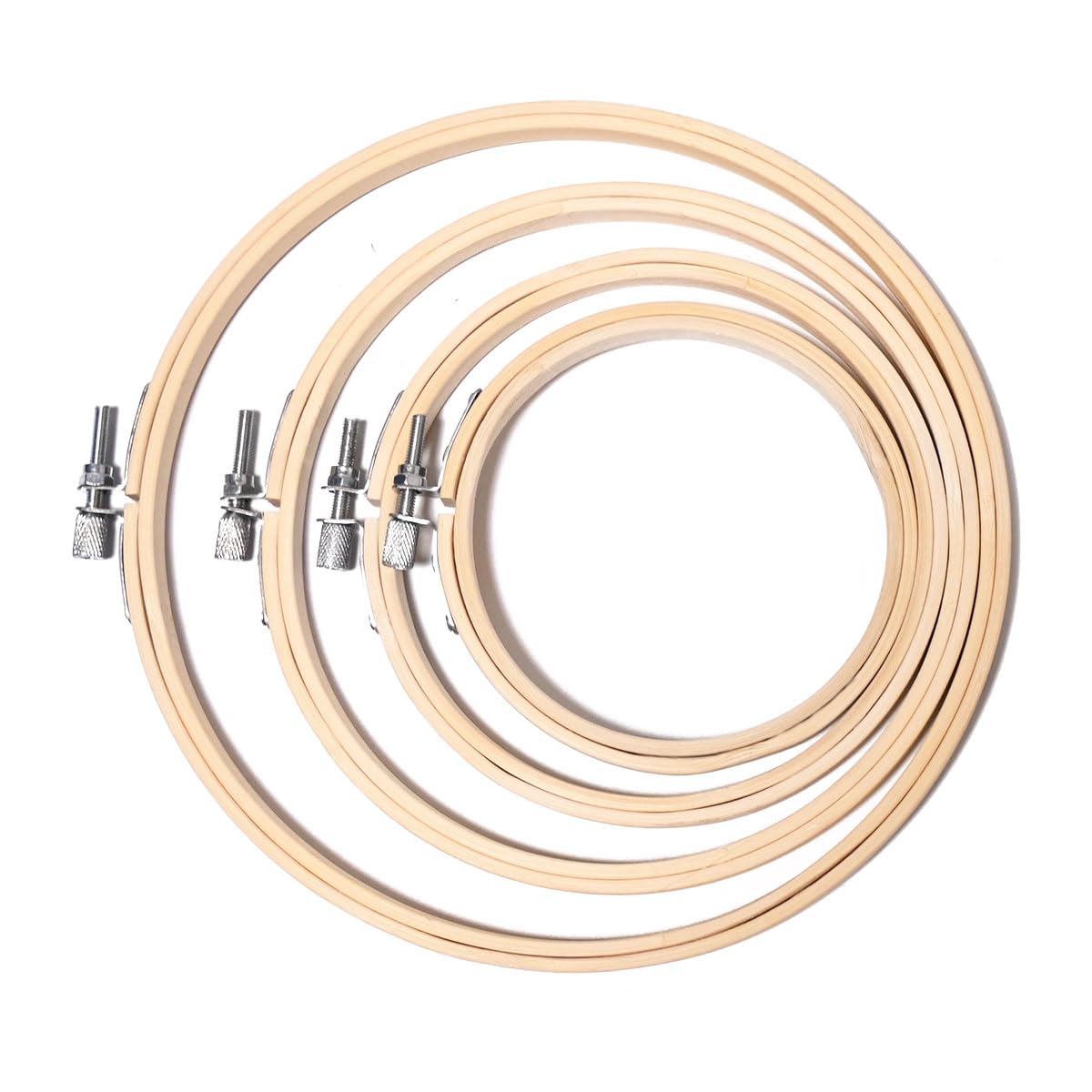 Worown 4 Sizes (10, 13, 15 & 20cm) Bamboo Embroidery Hoops, Adjustable Sewing Circle Frame Rings