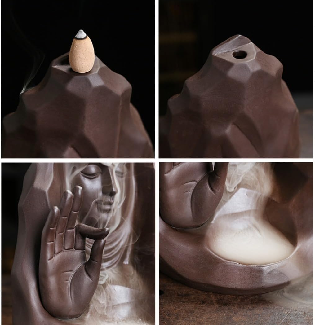 Purple Sand Buddha Sandalwood Incense Burner Waterfall Smoke Incense Holder Buddha's Palm Backflow Incense Burner Home Decoration