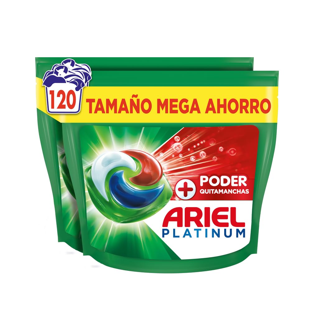 ARIEL PODS Platinum Detergente Lavadora Liquido 120 Capsulas/Pastillas, Jabon Extra Poder Quitamanchas, Limpieza Profunda (El empaque puede variar)