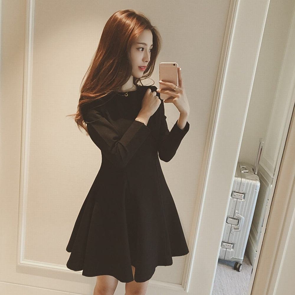 Mode automne et hiver LQZ vêtement slim mince arrondi noir taille M