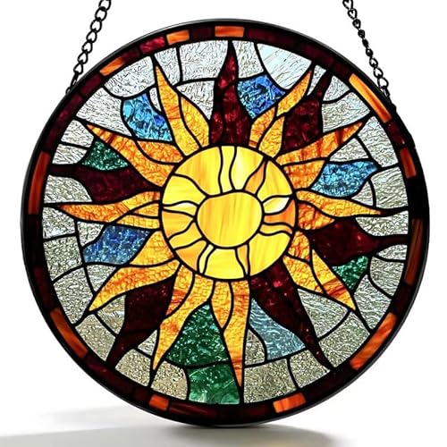 Stained Glass Window Hanging- Radiant Sun Design，Suncatcher for Window, for
