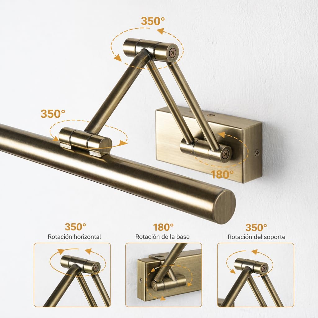 Alpinaluz Aplique LED para Cuadros 60 cm 12W en Aluminio Color Cobre Envejecido – Brazo Doble Articulado Orientable en 3 Ejes, Luz Cálida 2800K, Diseño Moderno Elegante para Iluminación Interior