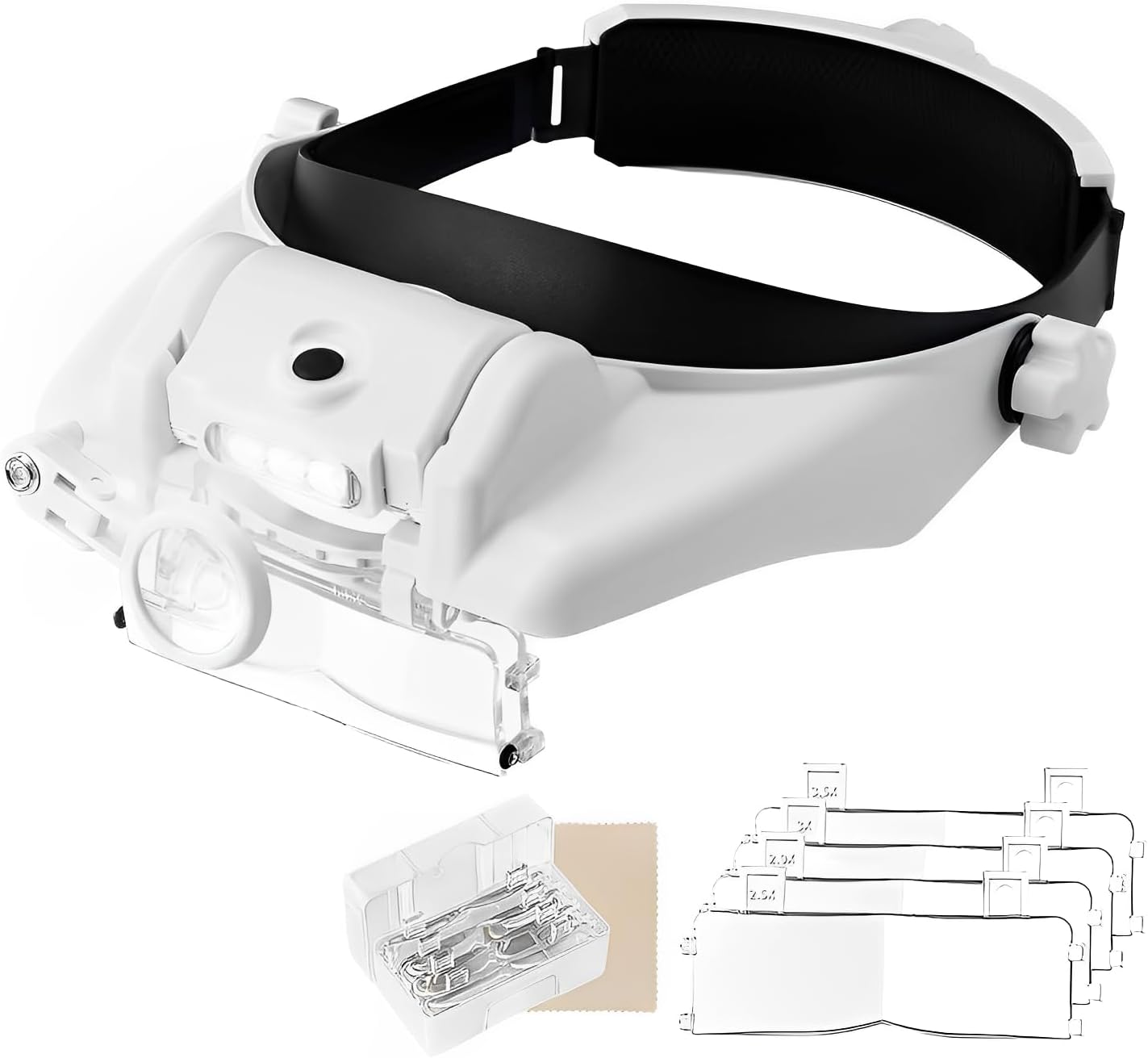 Headset Magnifying Glasses with LED Light, 15 Magnification Combinations - Hands-Free Headband Loupe with 6 Lenses (1.5X to 13X) for Jewelry, Watch Repair, Eyelash, Crafts & Reading