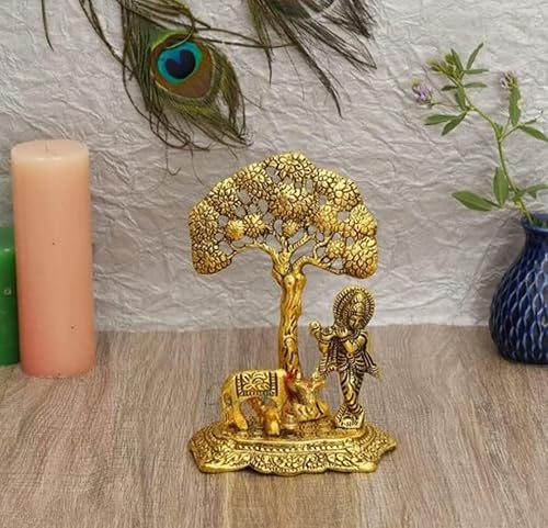 Estatua de ídolo de metal, escultura de Bhagwan Krishna Kahna, decoración india, pieza decorativa antigua para decoración del templo del hogar y