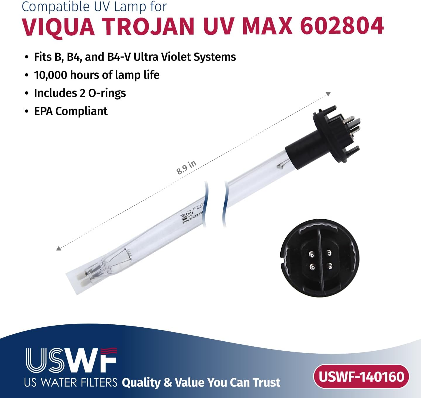 602810-101 Replacement UV Lamp/Sleeve | Fits the VIQUA B/B4/B4-V Series UV Systems | Made in the USA, US Water Filters
