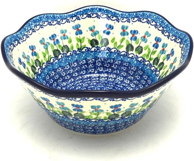 Polish Pottery Bowl - Curvy Edge - 8" - Dutch Iris