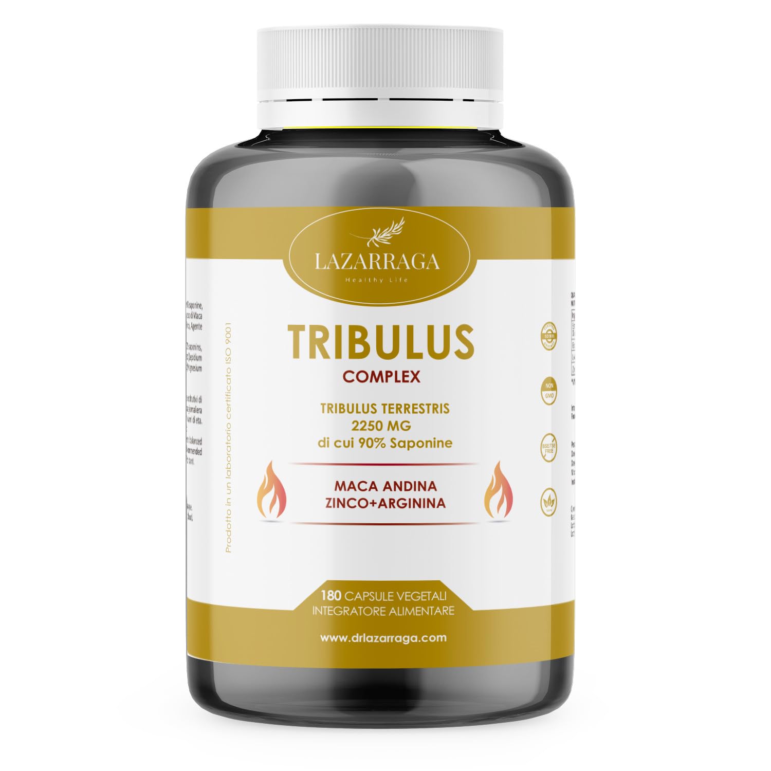 LAZARRAGA - Tribulus Terrestris 2250mg + Maca Peruviana + Arginina + Zinco integratore | 180 Capsules, Multivitaminico Uomo | Vitamine Uomo - 180 Capsule Vegane
